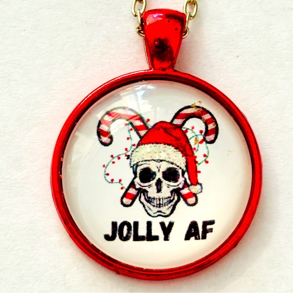 Jolly AF Skull print Christmas Necklace, NWT, Handmade, Unisex
